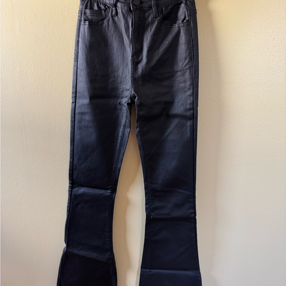 Edikted Black High-Rise Flared Leather Pants